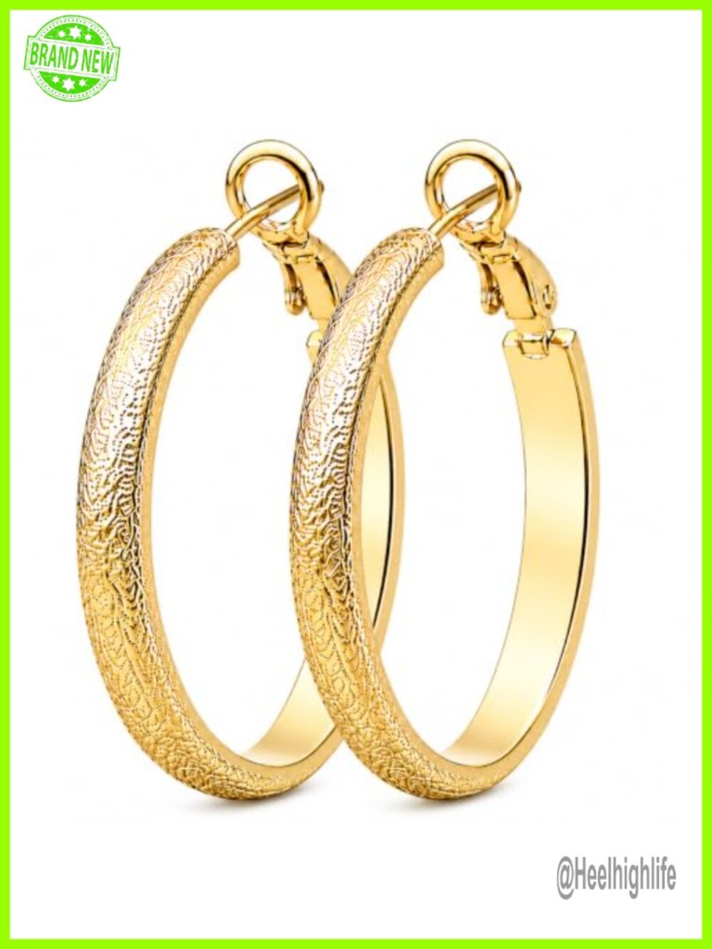 14k Gold Plated Hoop Earrings Raised Dot Click-Top Sleeper